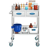Lab Serving Cart, 2 Layers Stainless Steel Utility Rolling Cart, Medical Cart with Two Drawers, V952-SYSST42014302PL3ZV0