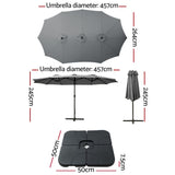 Instahut 4.57m Outdoor Umbrella w/Base Stand Beach Pole Garden Tilt Charcoal UMB-POLE-4-BASE-50N-CO