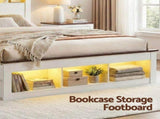 Artiss Queen Bed Frame with Storage Bookcase Headboard and Footboard White Wooden Platform Bed with WBED-F-LYMES-Q-WH-ABC