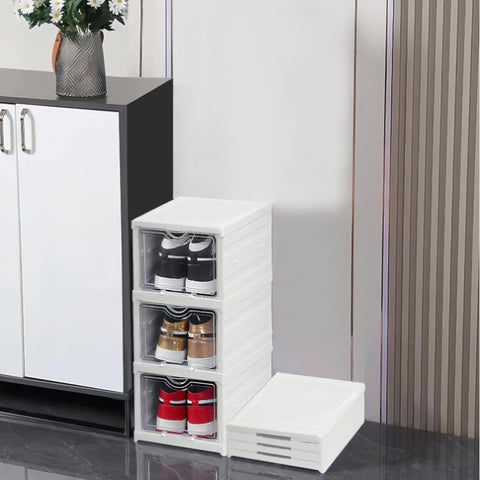 CARLA HOME 3-Tier Stackable Shoe Storage Box Organizer with Clear Door for Closet, Entryway or V178-36189