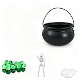 Witch Cauldron Decoration with Skeleton Figure, Glowing Green Bubbling Liquid, Hanging from Black V1369-AZ3-W-12325