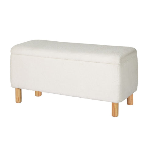 Artiss Storage Ottoman Blanket Box 99cm Teddy Fabric White OTM-8098-TED-WH