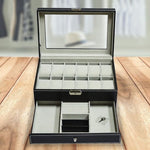 12 Grids Watch Display Case Leather jewellery Storage Box Organiser Lock Key V63-823711