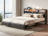 Artiss King Bed Frame with LED Lights and Storage Headboard Charging Station BFRAME-J-MEL-K-BK-AB