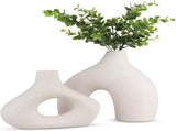 Ceramic Set of 2 Modern White Vases for Home Dcor V178-35712