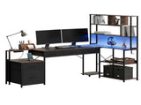 Artiss 200cm L Shaped Gaming Desk Computer Desk with LED Lights & Power Outlets MET-FC-25219-RB-AB