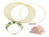 12in Metal Wreath Frame Floral Hoop Centerpiece with Wooden Stand DIY Wedding Floral Decoration V1294-YM0703-230711SM03-1