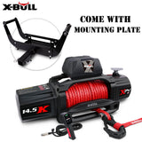 X-BULL 12V Electric Winch 14500LBS synthetic rope with winch mounting plate V211-AUEB-AXEW016WP009