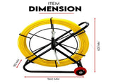 120M6MM Fish Tape Puller Fiberglass Wire Cable Running Duct Rodder with Wheels V379-RODRDUCT61