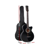 Alpha 38 Inch Acoustic Guitar Wooden Body Steel String Full Size Cutaway Black GUITAR-D-38-BK