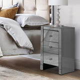 Artiss Bedside Table 3 Drawers Mirrored Glass - QUENN Grey MF-BT-6464-GY