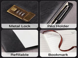 Diary with Lock, A5 PU Leather Journal with Lock, 240 Pages, Vintage Lock Journal Password Protected V1237-ZY-203-1393