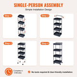 VEVOR 4-Tier Kitchen Rolling Cart Basket Utility Cart on Wheel with Handle Black V952-DGNTCHS4CLKSH4R74V0