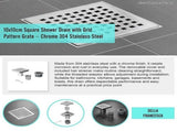 10x10cm Square Shower Drain with Grid Pattern Grate 304 Stainless Steel, CUPC Certified with Hair V63-955561