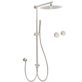 Brushed Nickel Round 12" SUS Rain Head Metal Handheld Shower Sliding Rail Arm Chrome Set Twin Taps V1233-SC842BSSS019CBNKSR112NKC0292BN