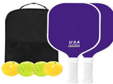 Purple Fiberglass Pickleball Paddle Set - 2 Minimalist Paddles, 4 Balls, and Carry Bag for Outdoor V888-ELOSUNG23661