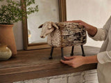 Rustic Farmhouse Sheep Figurine, Distressed WoodGrain Resin Sheep Ornament, Cottage Style Tabletop V1366-AZ2-W-24863