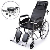 Equipmed Folding Manual Reclining Wheelchair Self Propelled, 24" Rear Wheels, Chrome Steel Frame, V219-HELWLCEQ1RKA