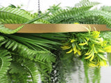 Gold Framed Roof Hanging Disc With Draping Life-Like Ferns and Plants 80cm UV Resistant V637-DP80101