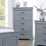 Tallboy with 5 Storage Drawers in Solid Wooden Metal Handles Grey Colour V43-TBY-SPNC