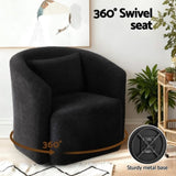 Artiss Round Swivel Armchair Sherpa Fleece Black UPHO-B-ARM10-SWL-BK