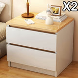 2x Bedside table pair oak wood grain drawers minimalist design furniture V360-ZC-FNBT0052-WTBG-2D-47X2