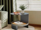 2 Tier Luxury Side End Table Glass Top Saddle Leather Storage Shelf Accent Table V767-CJ-X123