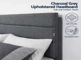 Artiss Queen Bed Frame Upholstered Platform Base with Geometric Headboard Charcoal Grey Linen Wood BFRAME-H-HUSH-Q-CA-AB