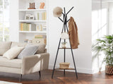 Black Coat Rack Stand Industrial Style 2 Shelves Clothes V178-11703