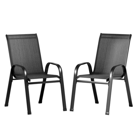 Gardeon 2PC Outdoor Dining Chairs Stackable Lounge Chair Patio Furniture Black FF-STA-CHAIR-BK-X2