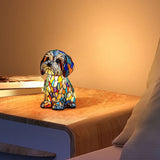 Small Dog Lamp, Retro Stained Resin Tabletop Night Light, 3D Cute Puppy Table Lamps, Gift for Lovers V1366-AZ2-W-16769