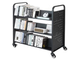 Rolling Library Book Cart, 150 kg Capacity, 97 x 51.5 x 122.5 cm Library Cart, Double Sided W-Shaped V952-WXTSGTCH330LMU071001V0