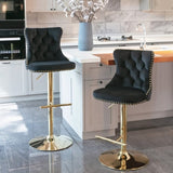 4x Height Adjustable Swivel Bar Stool Velvet Studs Barstool with Footrest and Golden Base- Black V226-SW1912BK-2