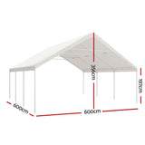 Instahut Carports 6x6m Carport Kits Steel Shelter Gazebo Canopy Garage Portable Garden Shed CAPT-H-6X6-WH-N-ABC