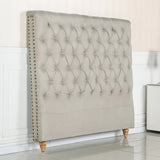 Bed Head Double Size French Provincial Headboard Upholsterd Fabric Beige V43-BED-SENDBEG