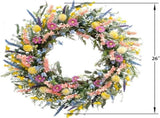 26 Inch Spring Summer Colorful Flower Wreath Front Door, Forsythia Lavender Wild Flowers Wreath V1258-DP02-C-2645