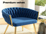 1 Set of 4 Artiss Dining Chairs Velvet Weaving Armchair Blue UPHO-C-DIN-01-VEL-BLX4
