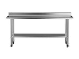 Cefito Stainless Steel Kitchen Bench w/ Splashback 1500x600MM 430 SSKB-430S-WHEEL-59H