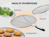 Stainless Steel Grease Splatter Guard, 11-Inch Fine Mesh Cover with Adjustable Comfort Grip Handle, V1258-DP02-F-871