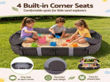 Keezi Kids Sandpit Toys Outdoor Sandbox Oval Sand Pit 4 Seats Grey Cover SAND-PE-OVAL-BR