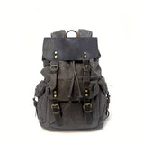 Retro Waxed Canvas Backpack, Crazy Horse Leather Large Capacity, Waterproof Outdoor Travel, V1232-FBSJB-003