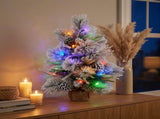 Christabelle 61cm 2ft Alpine Snow Potted Christmas Tree Pre Lit LED Pinecone Hessian Tabletop F 112_WFLAS2P