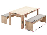Artiss 3 Piece Dining Sets, 120cm Wooden Dining Table and 2 Upholstered Chairs Set, Space-Saving DSET-TAB120-BEN90-WD