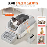 Cat Litter Box, 152 mm Deep, XL Extra Large Stainless Steel Cat Litter Box with Scoop, Wide V952-BKFSMSPBXGSLHVLT6V0