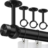 4 Pack Ceiling Mount Curtain Rod Brackets, Heavy Duty Stainless Steel Holders, Black 1.25 Inch V1188-MS-721-005