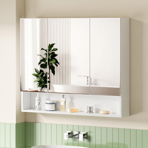 Cefito Bathroom Mirror Cabinet Medicine Adjustable Shelves Wall Hung 900x750mm White BV-MC-9075-WH