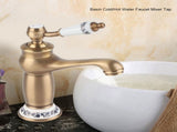 Floral Pattern Single Handle Mixer Tap Cold/Hot Water Faucet for Bathroom Basin Sink V1294-YM0727-JY07252-02