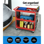 Giantz 3-Tier Tool Cart Storage Trolley Workshop Garage Pegboard Hooks Red TB-CART-3T-N-RD