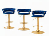Artiss Bar Stools X3 Kitchen Counter Chair Gas Lift Velvet Woven Backrest Navy BA-K-1006-BLX3