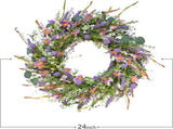 24 Inch Spring and Everyday Greenery Wild Wreath for Front Door, Mixed Green Leaves and V1258-DP02-C-2650